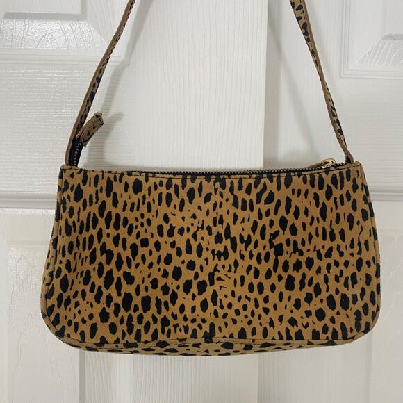 Brandy Melville Y2K Genuine Leather Cheetah Leopard Tan Black Mini Shoulder Bag - Picture 3 of 7
